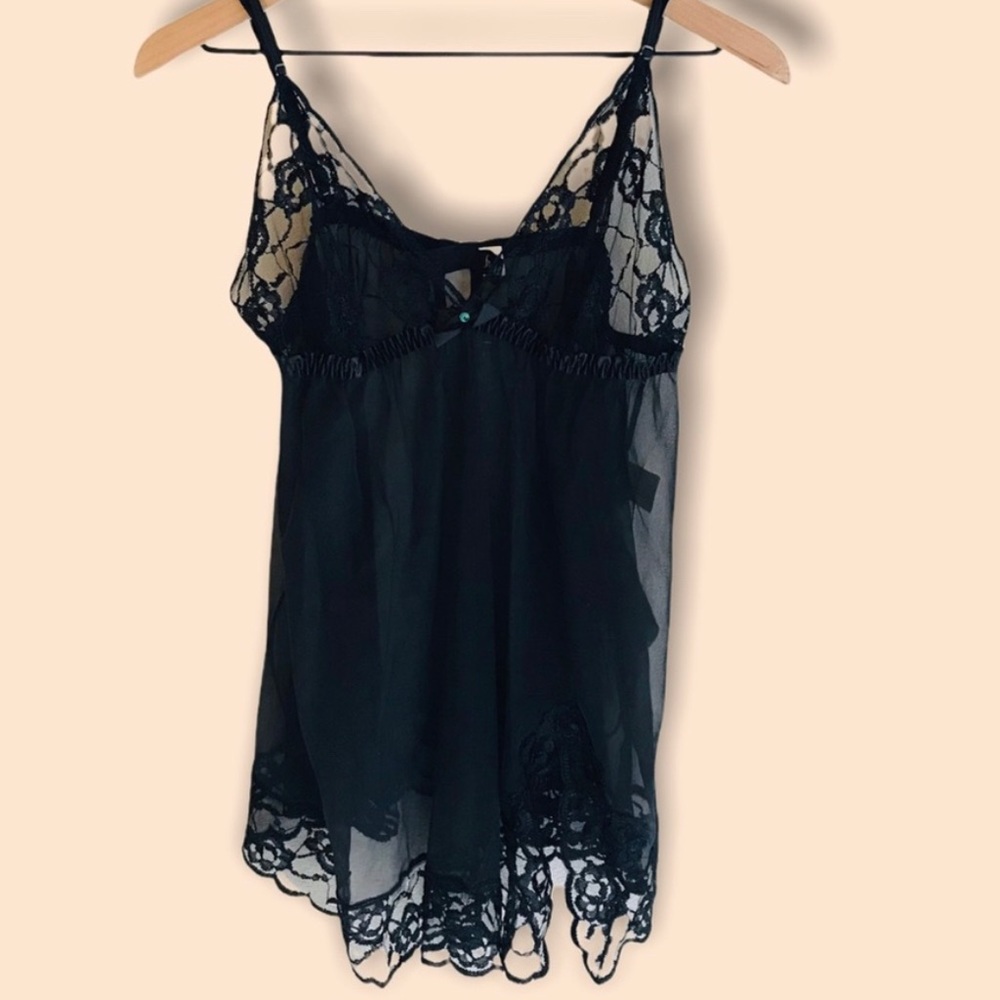 Fredericks Of Hollywood Black Lace Mesh Chemise Sheer Nightie Lingerie Size L - Picture 6 of 6